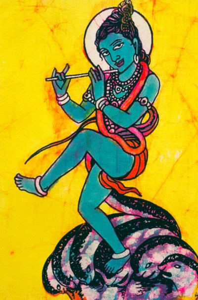 Lord Krishna Kaliya Mardhan Batikmalerei von School Indian