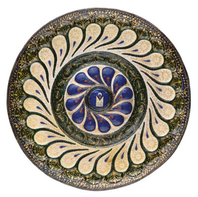 Polychrome runde Platte, venezianisch, ca. 1500 (teilvergoldete Emaille) von School Italian