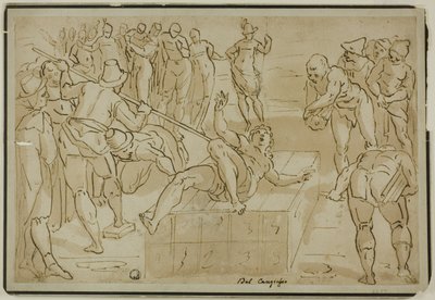 Martyrium des Heiligen Laurentius von School of Luca Cambiaso