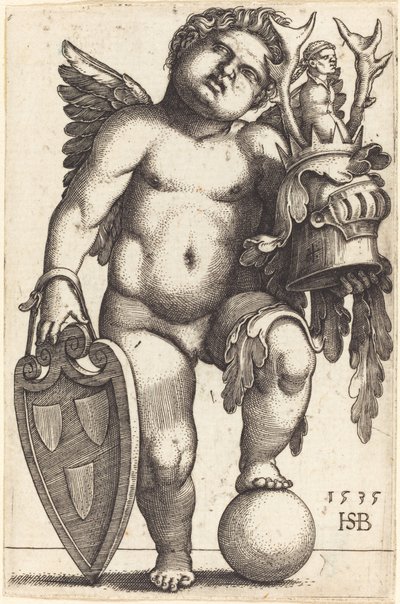 Weibliches Genie, das ein Wappen hält von Sebald Beham