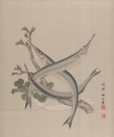 Drei Fische und ein Zweig, ca. 1890-92 von Seki Shuko