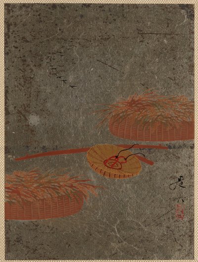 Blumenkörbe und Bauernhut, ca. 1880er Jahre von Shibata Zeshin
