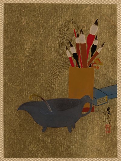 Kessel und Kiste mit Pinseln, 1882 von Shibata Zeshin