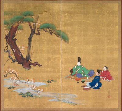 Narihira betrachtet die Kirschblüten von Shibata Zeshin