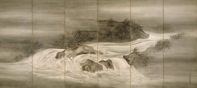 Flusslandschaft mit Glühwürmchen von Shiokawa Bunrin