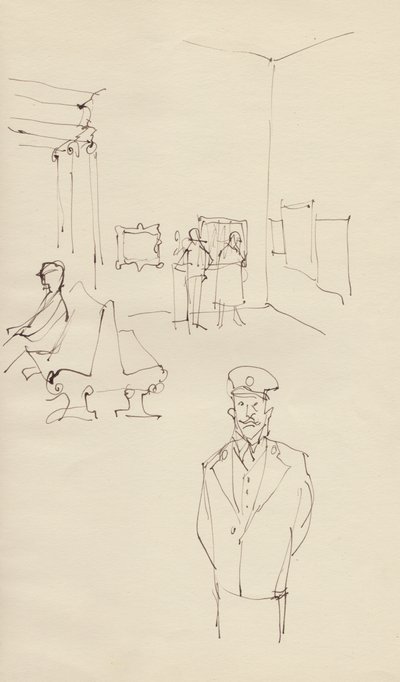 Wächter in einer Kunstgalerie, ca. 1950 von Shirley Markham