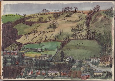 Dorf und Felder, ca. 1950 von Shirley Markham