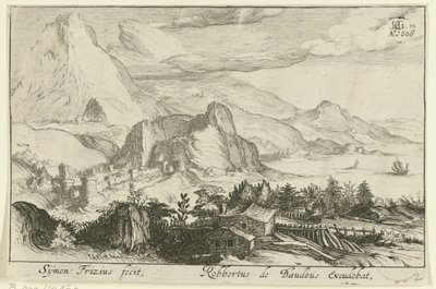 Berglandschaft mit Bebauung von Simon Frisius