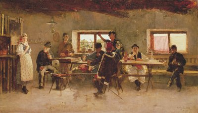 Feiernde in einer Kneipe, 1888 von Simon Hollosy
