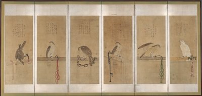 Angebundene Falken, vor 1606 von Soga Chokuan