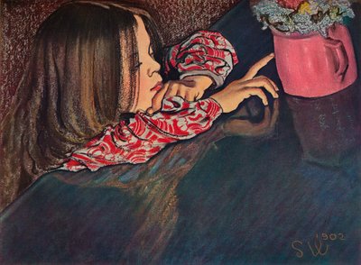 Mädchen betrachtet Blumenvase, 1902 von Stanislaw Wyspianski