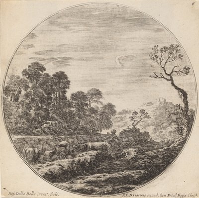 Kühe weiden in einem Tal, 1646 von Stefano della Bella