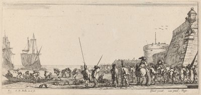 Soldaten überwachen die Einschiffung von Stefano della Bella