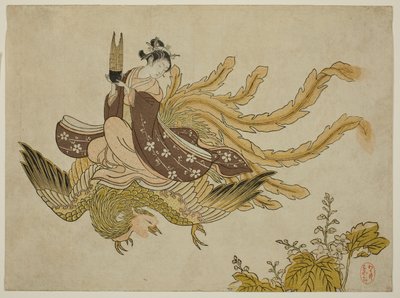 Junge Frau reitet einen Phönix von Suzuki Harunobu