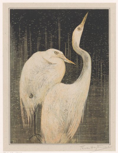Zwei Silberreiher von Theo van Hoytema (signed by artist)