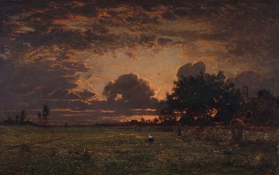 Sonnenuntergang über der Ebene von Barbizon von Pierre Etienne Theodore Rousseau