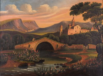 Italienische Szene mit Brücke, 1840-1860 von Thomas Chambers