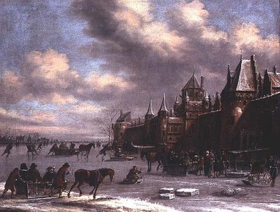 Niederländische Eislaufszene an einem Ästuar von Thomas Heeremans