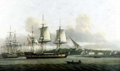 Die "Leda" in zwei Positionen vor Greenwich von Thomas Luny
