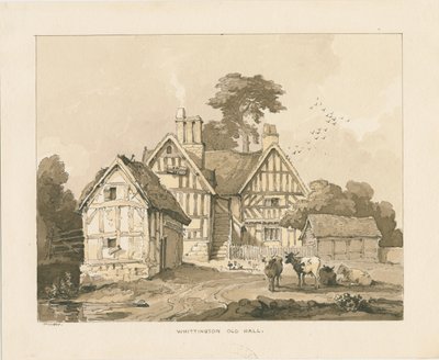 Whittington Hall: Feder- und Tuschzeichnung von Thomas Peploe Wood