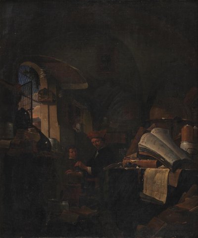 Ein Alchemist in seinem Labor von Thomas Wijck