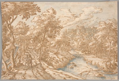 Landschaft mit zwei Männern, die spazieren gehen von Tobias Verhaecht