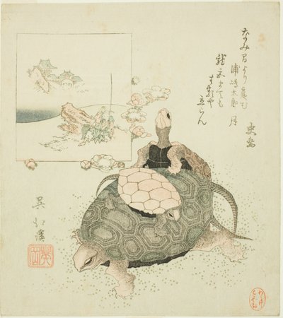 Meeresschildkröten und Urashima Taro von Totoya Hokkei