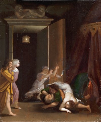 Paris und Helena von Menelaos überrascht von Toussaint Gelton