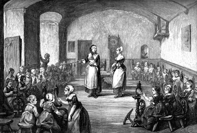 Eine deutsche Spinnschule, um 1880 von Unbekannt