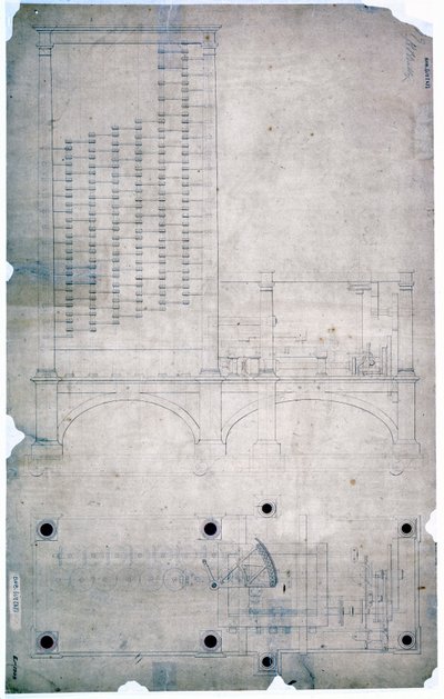 Babbage-Maschinen, Zeichnung von Charles Babbage von Unbekannt