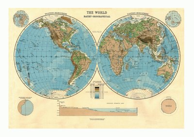 Bathy-Orografische Karte der Welt, ca. 1920er Jahre von Unbekannt
