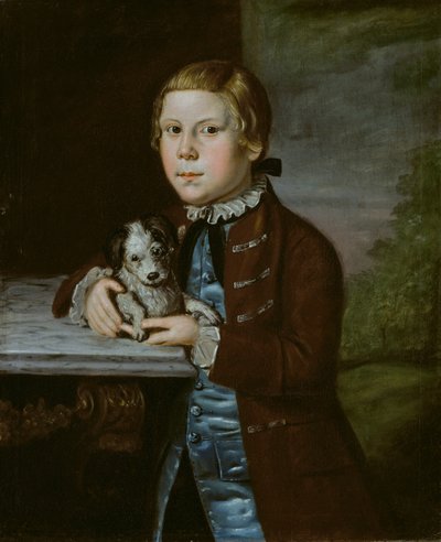 Junge der Familie Hallett mit Hund, 1766-76 von Unbekannt