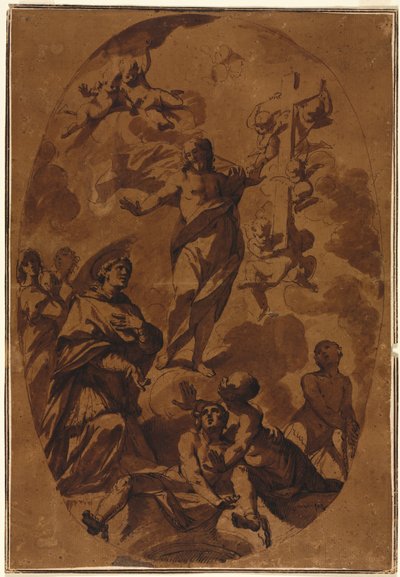 Christus triumphierend erscheint einem Fürsprecherheiligen, 1600er von Unbekannt