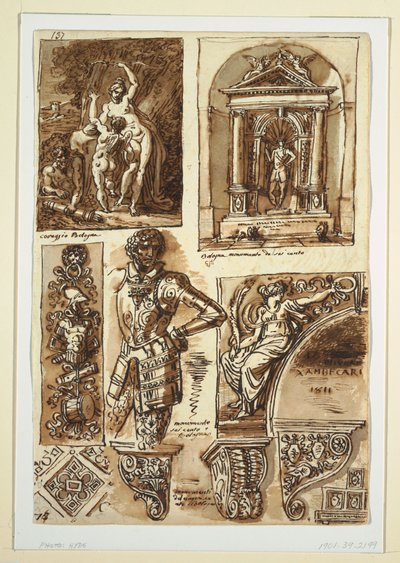 Zeichnung, Blätter mit Studien nach Bologneser Denkmälern, 1811–14 von Unbekannt