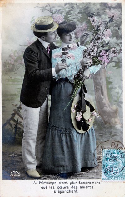 Französische romantische Postkarte, um 1900 von Unbekannt