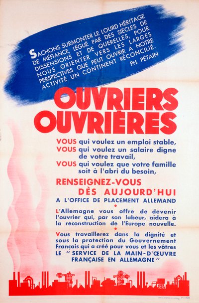Französische Arbeiter für Deutschland Plakat, ca. 1942-1944 von Unbekannt