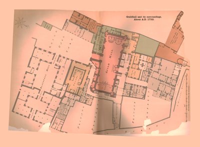 Gildenhalle Stadtplan von London, um 1750, 1886 von Unbekannt