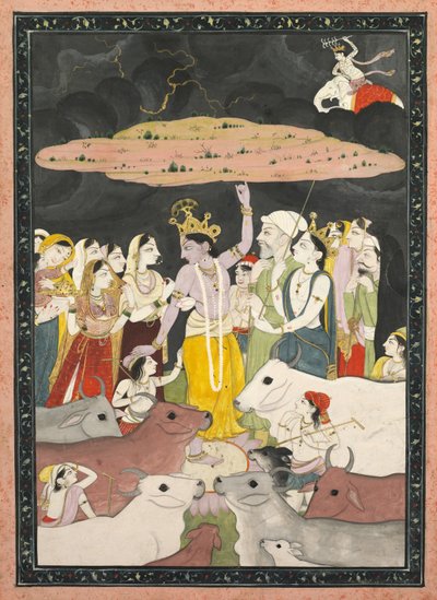 Krishna hebt den Berg Govardhana, um 1780-1790 von Unbekannt