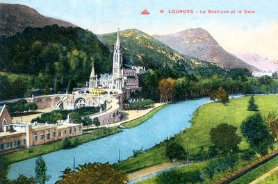 La Basilique et le Gave, Lourdes, Frankreich, 1933 von Unbekannt