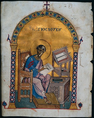Blatt aus einem Lektionar mit St. Lukas, 1057-1063 von Unbekannt
