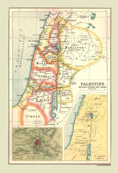 Karte von Palästina, zeigt die Aufteilung in Stämme, 1902 von Unbekannt