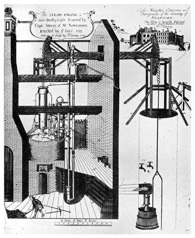 Newcomens Dampfmaschine zum Entwässern von Minen, 1956 von Unbekannt
