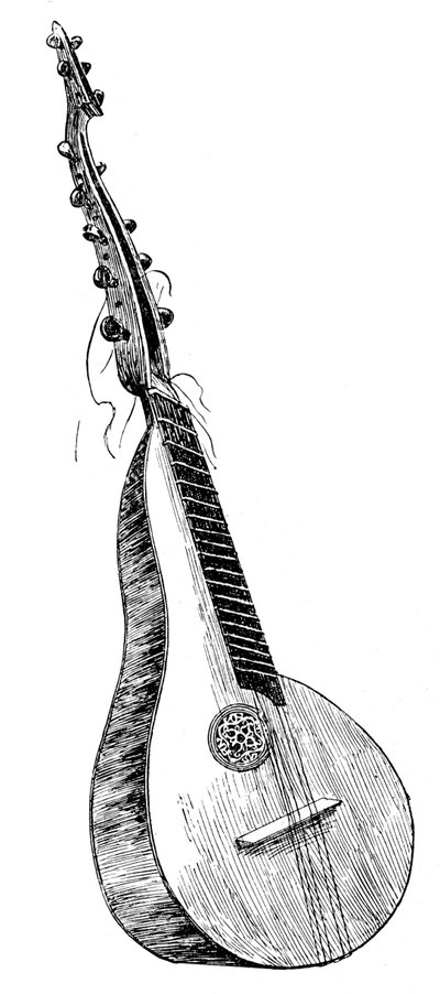 Alte französische Theorbe-Zither, 1901 von Unbekannt