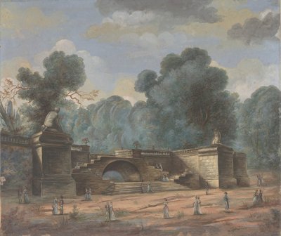 Parklandschaft mit spazierenden Figuren von Unbekannt
