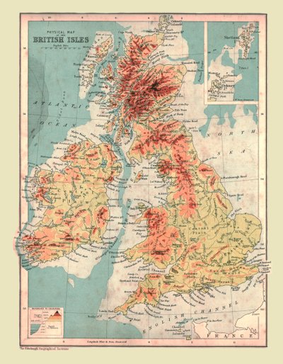 Physische Karte der Britischen Inseln, 1902 von Unbekannt