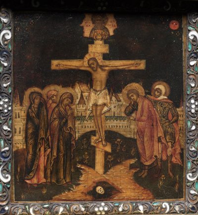 Tragbares Triptychon-Ikone: Die Kreuzigung, 1600er Jahre von Unbekannt