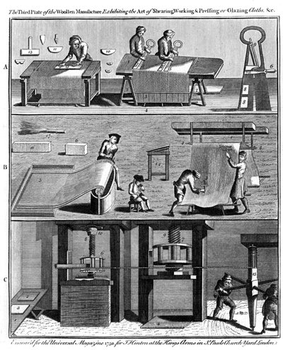 Herstellung von Wollstoff, 1750 von Unbekannt