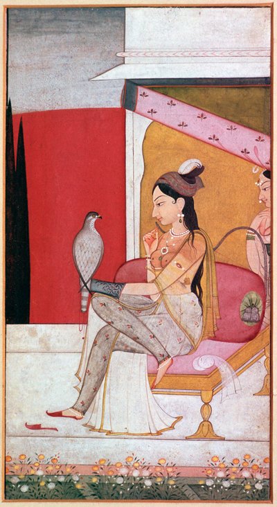 Punjabi-Illustration einer Dame mit einem Falken von Unbekannt
