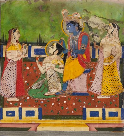 Radha und Krishna auf einer Terrasse, 19. Jahrhundert von Unbekannt