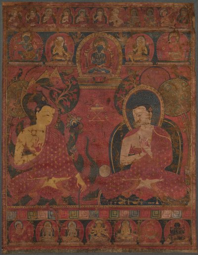 Sakyamuni mit einem Schüler Thangka, 14. Jahrhundert von Unbekannt